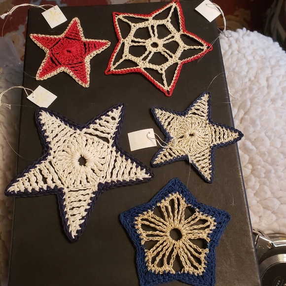 Hand Crafted Set of 5 Crochet Star Ornaments - Picture 1 of 7